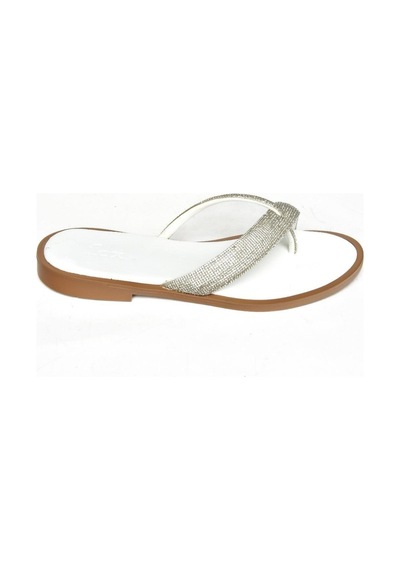 Fox Shoes S250050109 Beyaz Taşlı Parmak Arası Kadın Terlik Beyaz