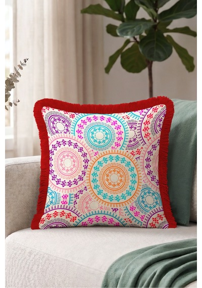 Boho Etnik Mandala Motifli Saçaklı Yastık Kılıfı - Renkli Retro Bordo Püsküllü Kırlent Kılıfı Kadim Sahil Opal Boho Etnik Mandala Motifli Saçaklı Yastık Kılıfı - Renkli Retro Bordo Püsküllü Kırlent Kılıfı Kadim Sahil Opal