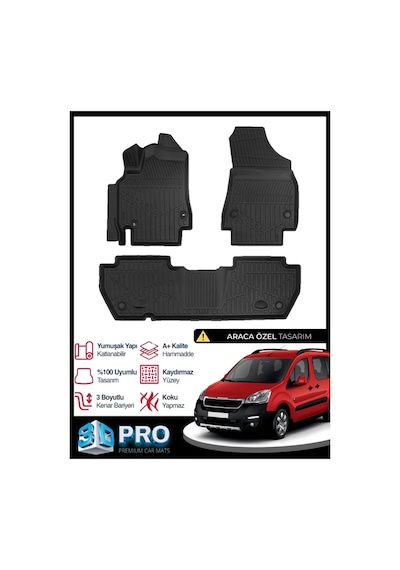 Peugeot Partner Tepee 3d Havuzlu Paspas 2008 2018 Arası Kokusuz