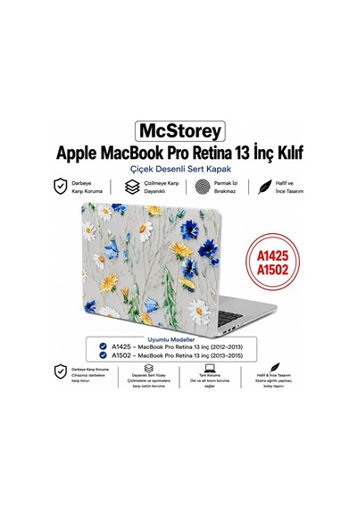 Macbook Pro Retina 13 İnç Kılıf A1425 A1502 Uyumlu Tropikal Yaprak Ve Çiçek Desenli Sert Kapak Hard Case İnce Hafif Laptop Koruyucu R-622