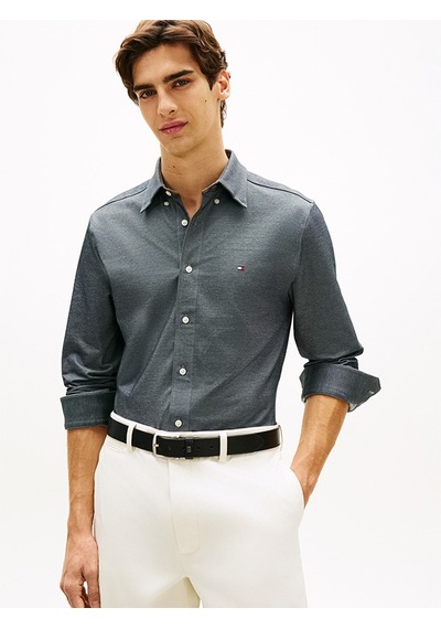 Tommy Hilfiger Performance Pıque Oxford Erkek Mavi Uk Gömlek - Mw0mw41781