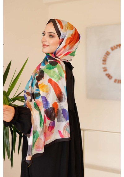 Mimiyum Nayf İpek Şal Pastel Desen Siyah