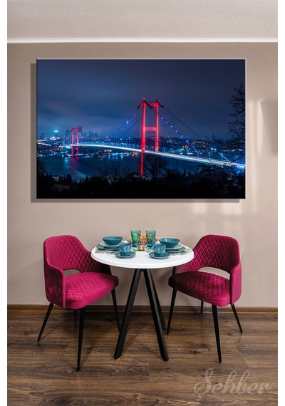 Yatay Tekli Kanvas Tablo Modern Ev Kafe Ofis Gece 15 Temmuz Şehitler Köprüsü Manzara 2324