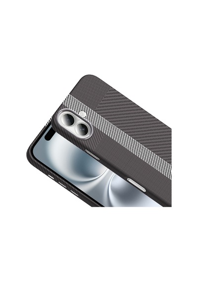 Apple Uyumlu iPhone 16 Kılıf M-safe Şarj Özellikli Karbon Fiber Görünümlü Gros Kılıf Gri-siyah Gri - Siyah