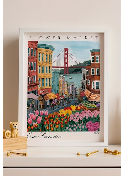 San Francisco Amerika Çerçeveli Tablo Seyahat Severlere Salon Ve Ofis İçin Estetik Duvar Dekoru Travel Flower Market