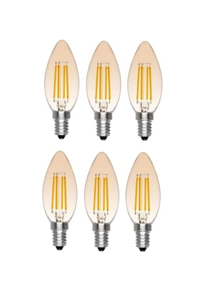 6 Adet E14 Ince Duy Buji Mum Amber Renk 4 Watt Rustik Led Ampul E