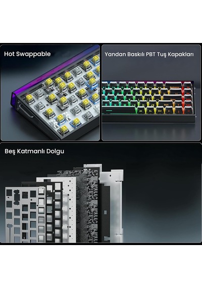 Hero 68 He Manyetik Klavye Rapid Trigger Jade King Switch 8000hz Rgb Neon Tkl Hot Swap Oyuncu Klavyesi Siyah