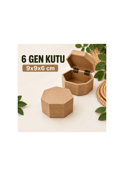 6 Gen Mdf Kutu 9x9x6 Cm Ham Ahşap Menteşeli Dekoratif Kutu Bej