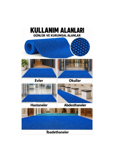 Hortumtech Zmat Yıldız Paspas Kaydırmaz Pvc Islak Zemin Duş Havuz Su Tahliyesi 5 Mm - Mavi 90 X 100 Cm