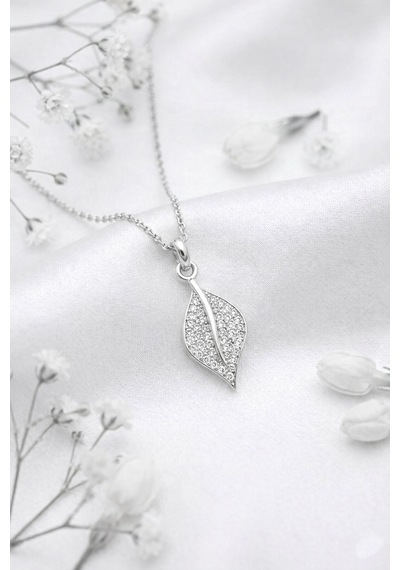 Çekirdekjewelry 925 Ayar Gümüş Rodyum Kaplama Minik Yaprak Kolye Gri