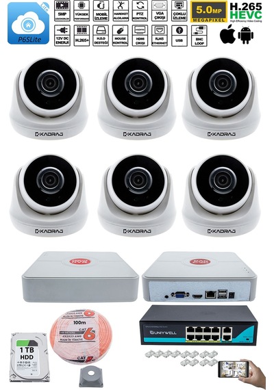 6 Kameralı Ip Dome Güvenlik Kamerası Seti Kdj-6s-1d-ıp-v0