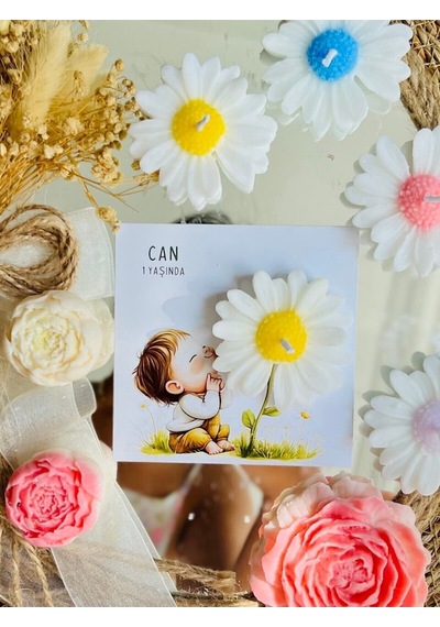 Bernami Mumluk Şamdanpinterest 25 Adet Özel Tasarlanmış Kart Ve Papatya Mum. Bebek Doğum, Babyshower, Doğum Günü, Hediyelik Diğer