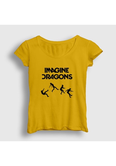 Presmono Kadın World Imagine Dragons T-shirt Sarı