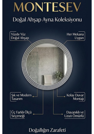Tr Zümrüt Gümüş Dekoratif Ayna Yuvarlak Ayna Işlemeli Ahşap Duvar Aynası Tekli 31cm Ayna - 43cm Çerçeve Genel