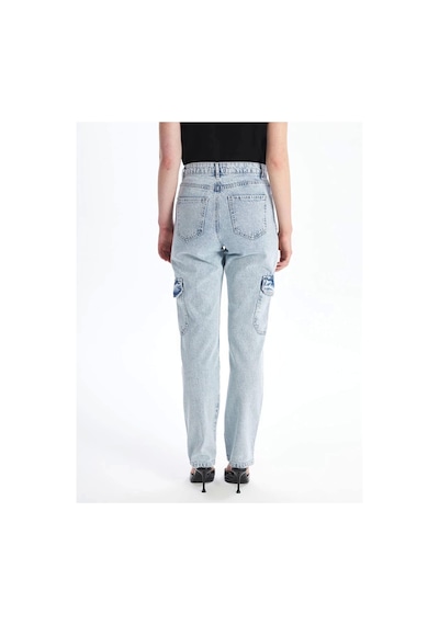 Kargo Cep Kar Yıkama Jeans Pantolon Mavi