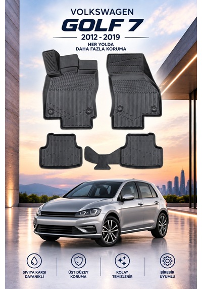 Volkswagen Golf 7 2017 Model Aracınıza Özel Üretim Havuzlu Paspas Takımı A+ -mod-