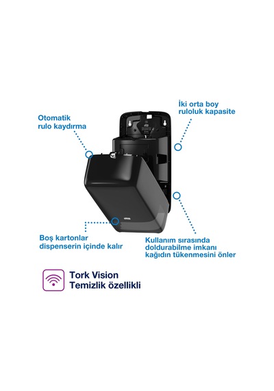 Tork 557508 Çift Rulo Hazneli Tuvalet Kağıdı Dispanseri Siyah Siyah