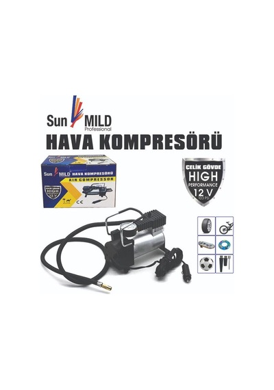 Sunmild Lastik Hava Kompresörü Siyah Çelik Gövde Yüksek Performan