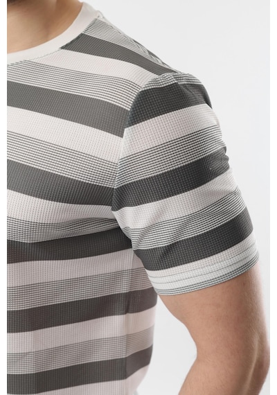Madmext Haki Bisiklet Yaka Çizgili Erkek T-shirt E7118 Haki