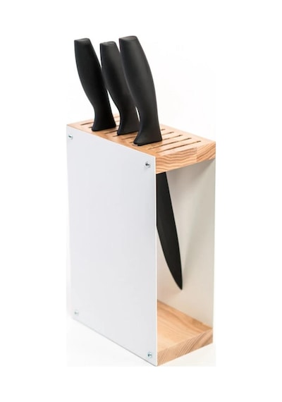 Doğal Ahşap Metal Bıçak Standı, Mutfak Bıçak Rafı, Bıçak Standı Bıçak Dahil Değildir Beyaz