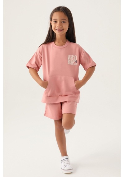 Us Polo Kız Çocuk Garson Pembe Şortlu Pijama Takım1808 001