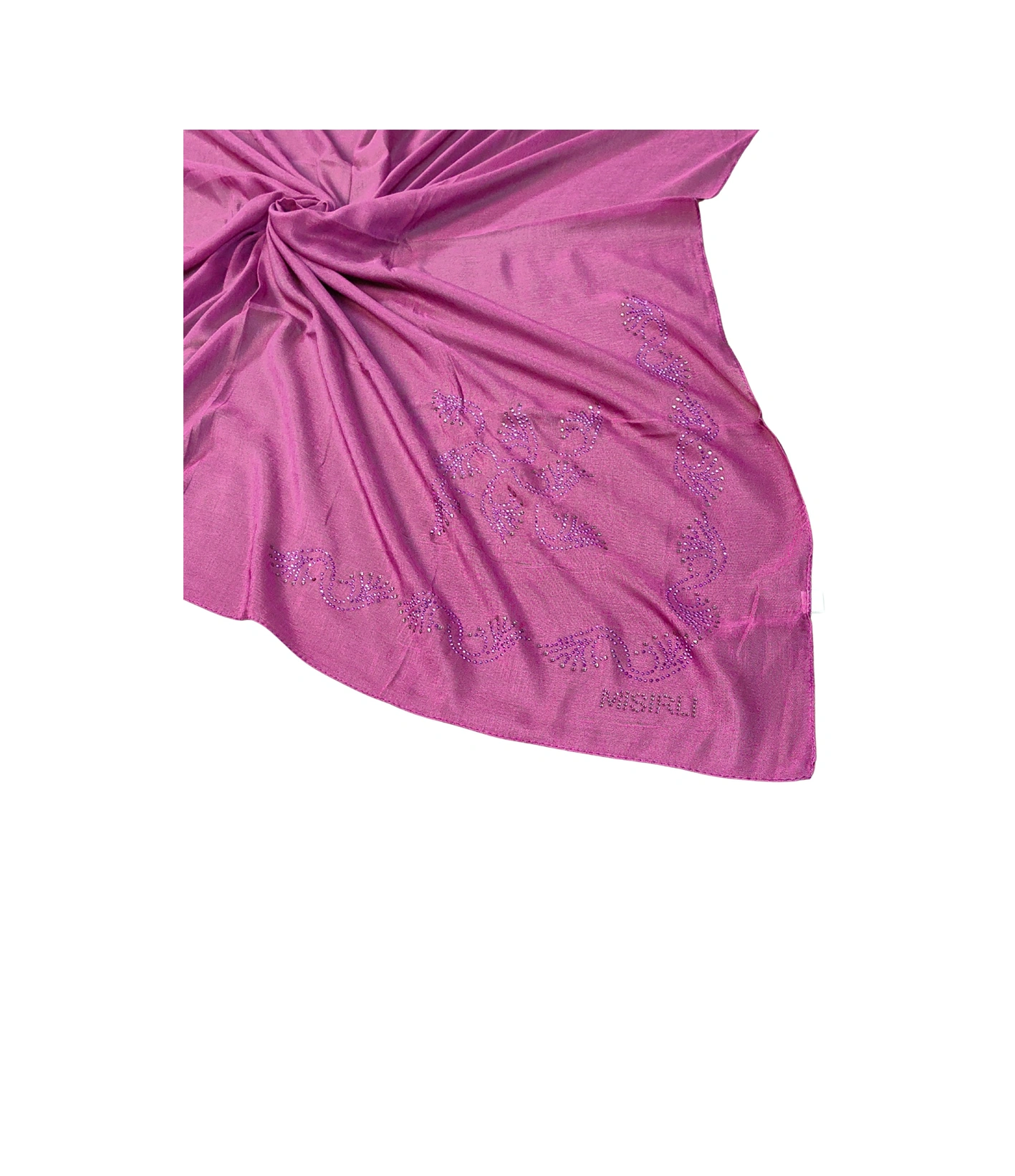 Mim Eşarp Mısırlı Eşarpları Taşlı Pamuklu Yazma Eşarp - 100x100 Cm Fuşya