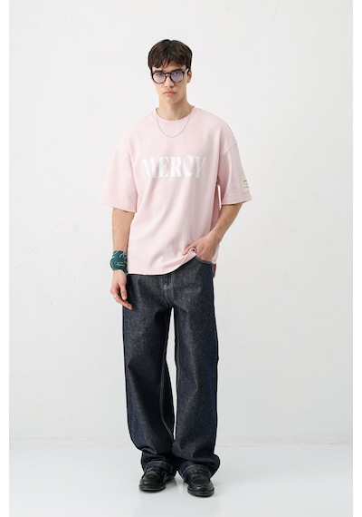 Vamos Baskılı Oversize Tişört V70-140 Pembe