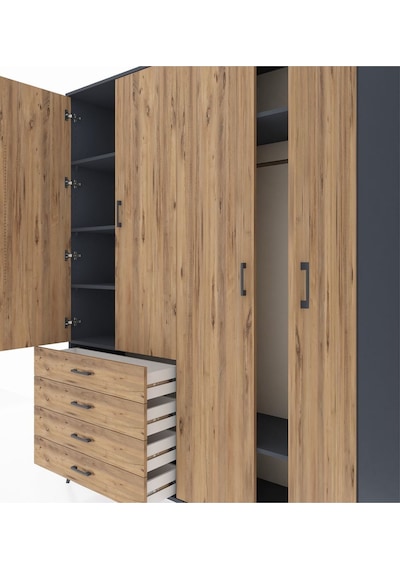 Hyperion Gardrop 6 Raflı 4 Çekmeceli Tek Askılı 176x44x221 Antrasit-çam Çam