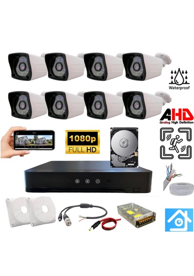 Arna 2mp Su Geçirmez 8 Dış Kameralı Hareket Algılama 250gb Hdd