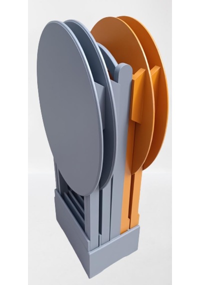 1448bng90127çanta Zigon Sehpa Oval Model Dörtlü Ahşap Mdf Hardal Ve Gri Renk Uyumu El Yapımı