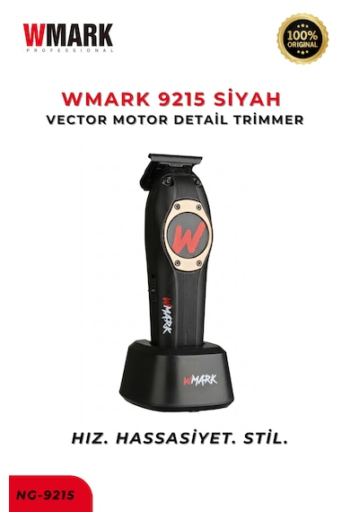 9215 Vector Motor Detail Trimmer Siyah 10000 Rpm, Dlc Bıçak, Profesyonel Tıraş Makinesi 2 Saat