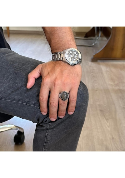 Gerçek Doğal Taş Yüzük - El Yapımı Kartal Yüzüğü - 925 Ayar Gümüş Yüzük Dumanlı Topaz Gümüş
