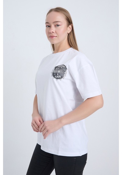 Kadın Oversize Baskılı T-shirt Beyaz Everything To Gain Beyaz