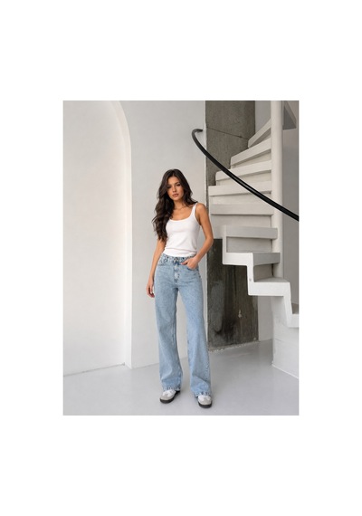 Kene Jeans Buz Kar Arka Cep Nakışlı Kemer Tokalı Boru Paça Pantolon Jeans Buz Kar