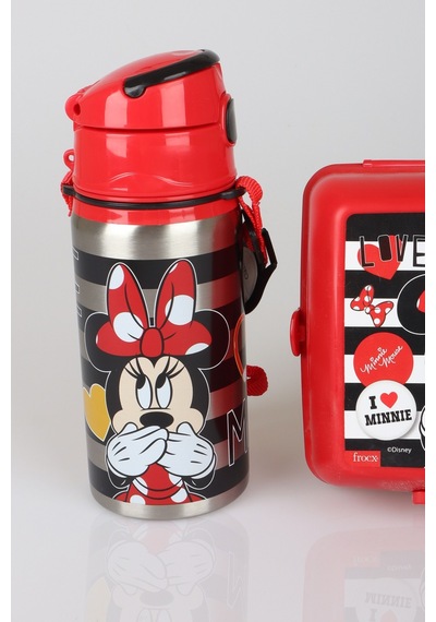 X Dekomus Lisanslı Minnie Mouse 500 Ml Çelik Matara Ve Beslenme Kabı Seti Altın