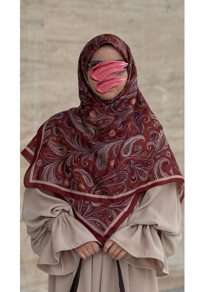 Qalortex Scarf Pamuklu Soft Açelya Desen Eşarp-kremit kiremit