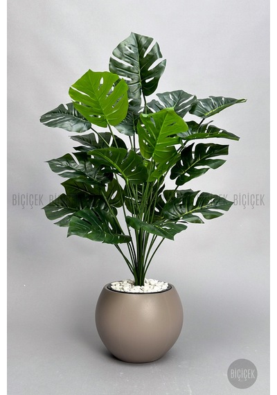 Biçiçek Yapay Monstera Deve Tabani Bi̇tki̇si̇ 65 Cm Mocha Küre Saksıda
