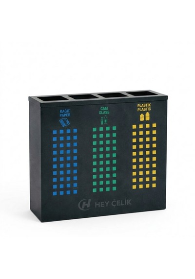 3 Lü Sıfır Atık Kutusu Geri Dönüşüm Ünitesi Gd-440 Metal Atık Ayrıştırma Sistemi Hey Çelik