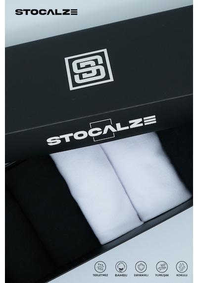 Stocalze Erkek Bambu Patik Çorap Dikişsiz Kaymaz Logo Desenli 6'lı Kutulu Set 40-46 Siyah - Lacivert - Beyaz