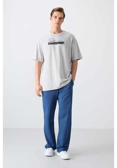 Tommy Life Taş Pamuklu Kalın Yumuşak Dokulu Oversize Fit Baskılı Erkek T-shirt - 88334 Taş