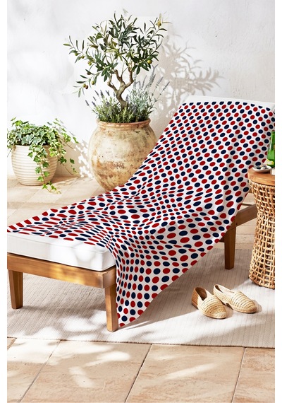 Puantiyeli Modern Şık Plaj Havlusu - Kırmızı Lacivert Geometrik Minimalist Hızlı Kuruyan Plaj Örtüsü Çok Renkli