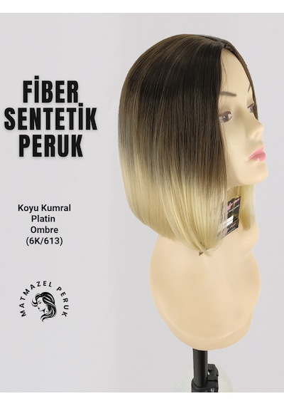 Koyu Kumral Platin Ombre Kısa Fiber Sentetik Peruk