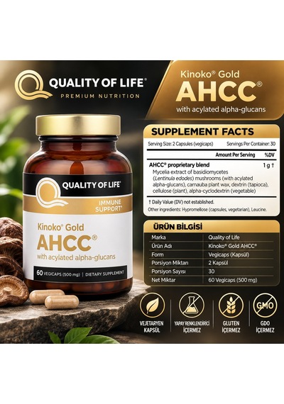 Quality Of Life Kinoko Gold Ahcc Immune Support With Acylated Alpha-glucans 500 Mg 60 Vegicaps