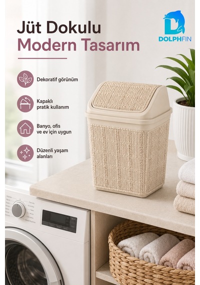Jute Çöp Kovası 6,5 L Banyo Mutfak Ofis Balkon Araç Atık Kovası