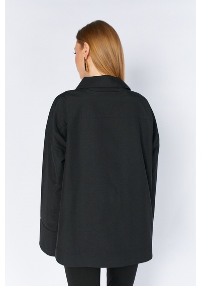 Manche Kol Detaylı Oversize Poplin Gömlek Mks1610113-1 - Siyah