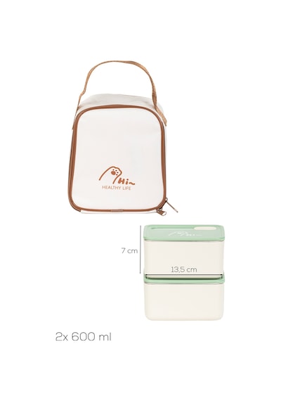 Porsima Bl25229 Isı Yalıtımlı Çanta Paslanmaz Çelik 2 Parça Vakumlu Yemek Termosu Beslenme Kutusu Taşınabilir Lunch Box Sefer Tası Krem