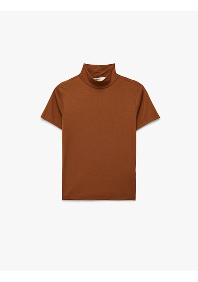 Koton Slim Fit Kısa Kollu Dik Yaka Tişört Kahverengi 6sak50329ek Kahve
