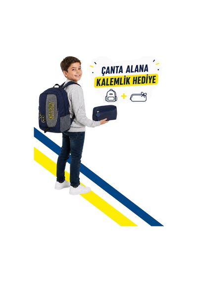 Fenerbahçe Pelüş Logolu Çanta Ve Çift Gözlü Kalemlik Hediyeli Lacivert - Lacivert
