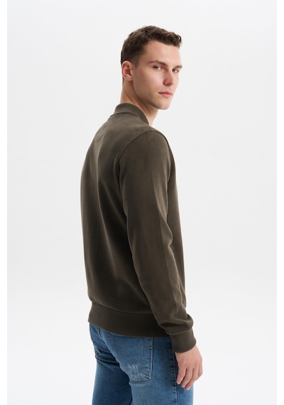 AR-MA Arma Erkek Slim Fit Selanik Kumaş Tam Fermuar Fleto Cepli Kapüşonsuz Kolej Yaka Sweatshirt K30324698302 Haki