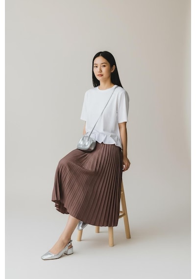 Eren Style Pileli Pamuklu Dokuma Viskon Kışlık Etek 95 Cm - 38-48 Cappuccino